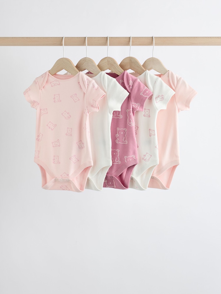 Pink Baby 100% Cotton Bodysuits 5 Pack - Image 1 of 12