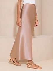 Lipsy Rose Satin Bias Cut Midi Skirt - Image 3 of 4