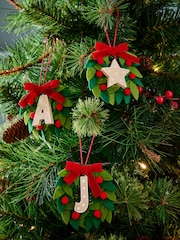 Set of 2 Green Wreath Alphabet letter and Star Christmas Baubles - Image 1 of 5