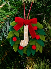Set of 2 Green Wreath Alphabet letter and Star Christmas Baubles - Image 2 of 5