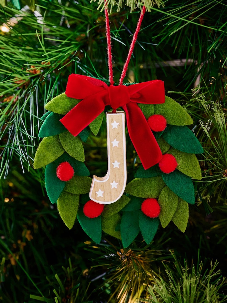 Set of 2 Green Wreath Alphabet letter and Star Christmas Baubles - Image 2 of 5