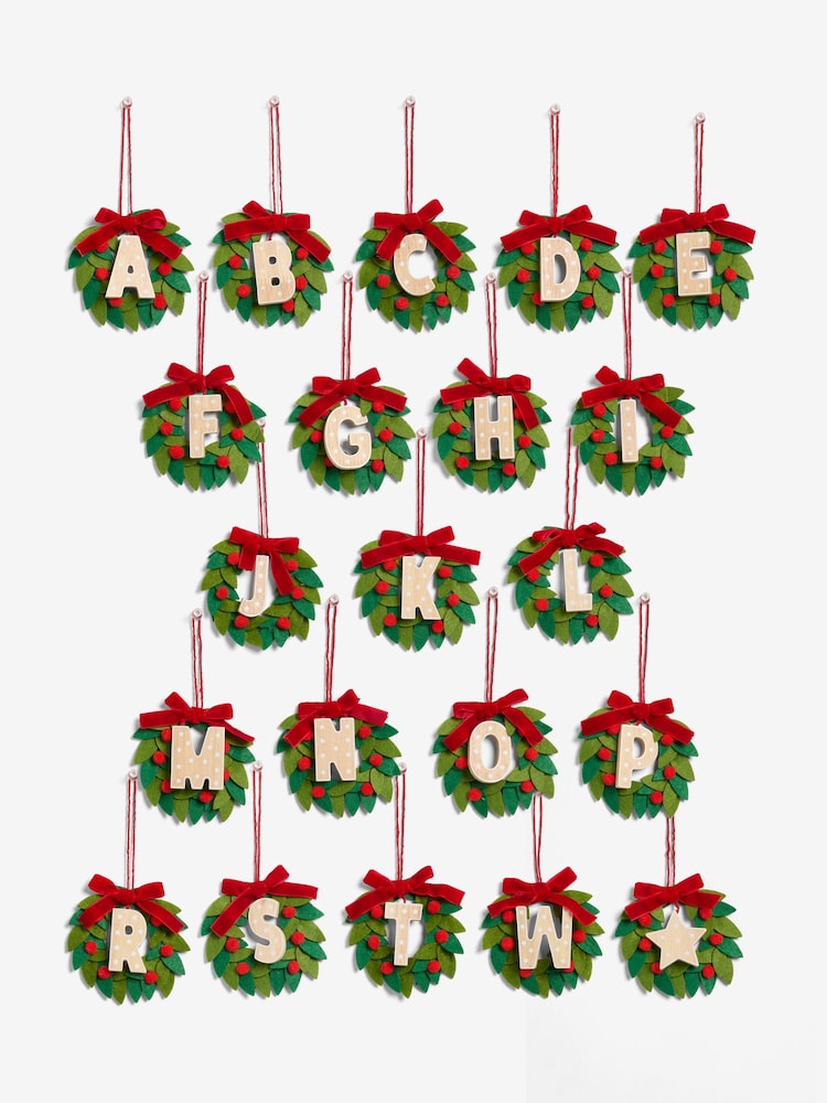 Set of 2 Green Wreath Alphabet letter and Star Christmas Baubles - Image 4 of 5