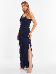 Quiz Blue Navy Chiffon Ruffle Maxi Dress - Image 4 of 5