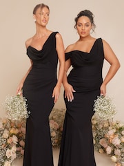 Quiz Black Chiffon Cowl Neck Bridesmaid Maxi Dress - Image 1 of 7
