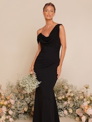 Quiz Black Chiffon Cowl Neck Bridesmaid Maxi Dress - Image 3 of 7