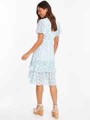 Quiz White Chiffon Ditsy Jacquard Skater Dress - Image 2 of 4