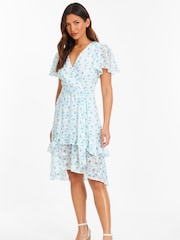 Quiz White Chiffon Ditsy Jacquard Skater Dress - Image 3 of 4