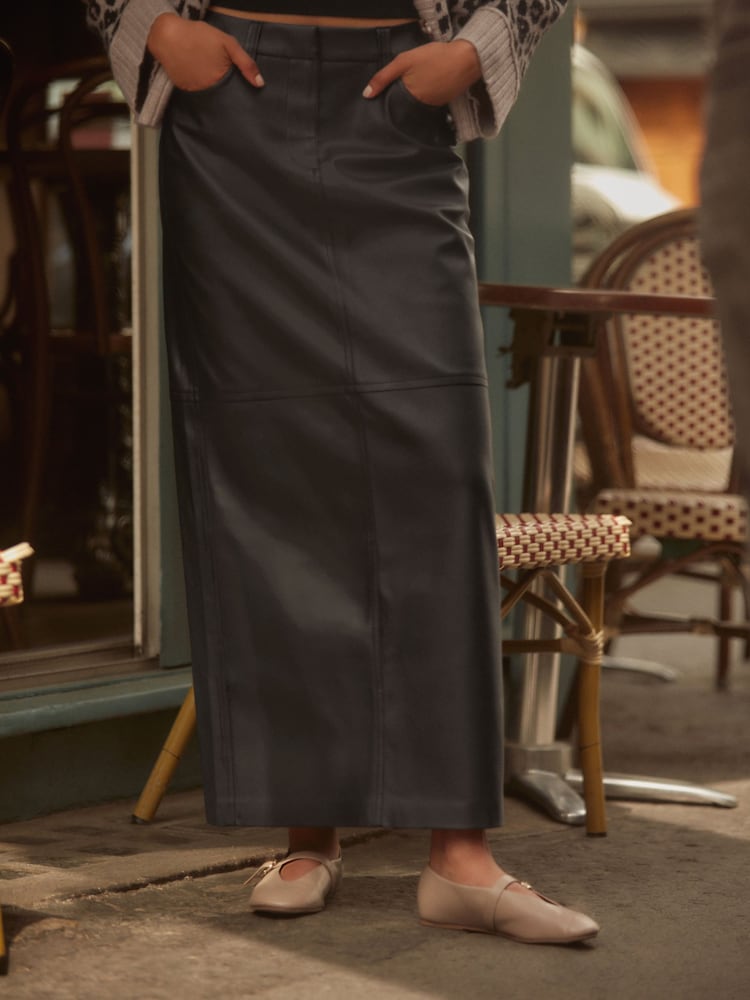 Black Faux Leather PU Column Skirt - Image 1 of 7