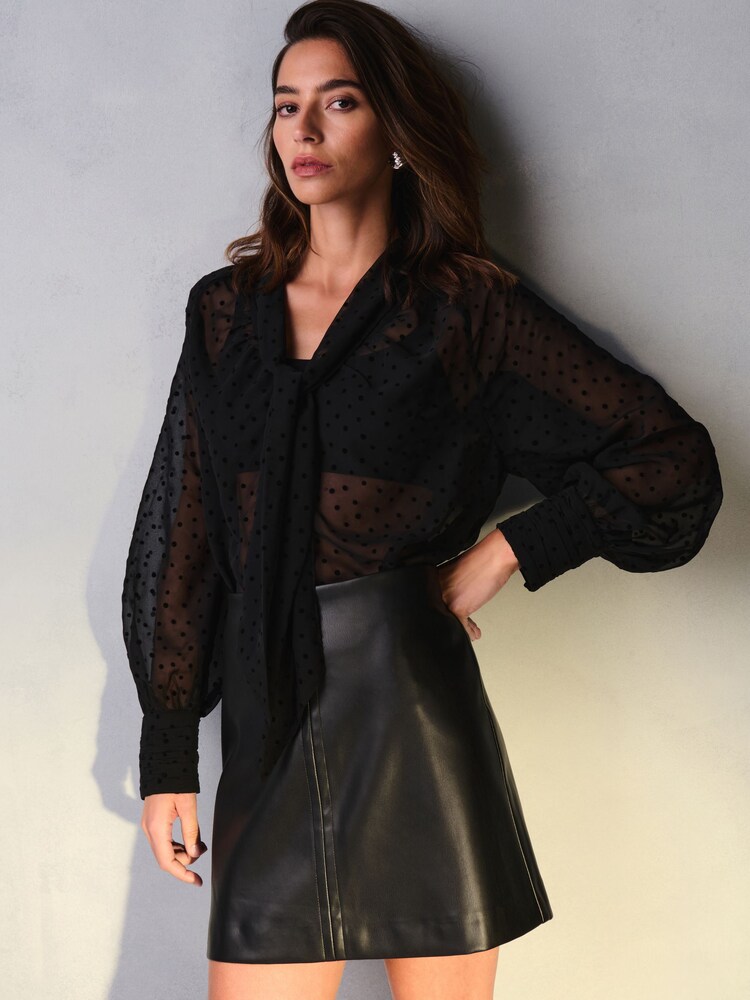 Black Faux Leather Mini Skirt - Image 1 of 7