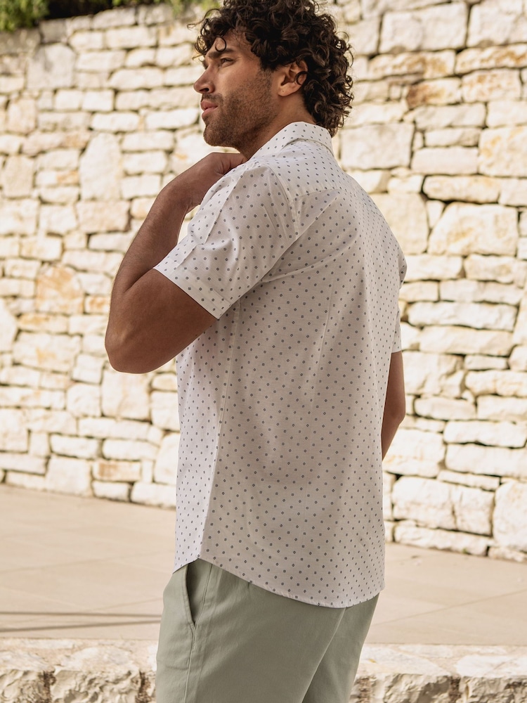 Threadbare White Cotton Printed Short Sleeve Shirt - Image 2 of 4