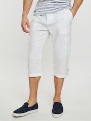 Threadbare White 3/4 Length Linen Blend Pull-On Cargo Trousers - Image 1 of 4