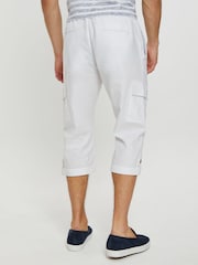 Threadbare White 3/4 Length Linen Blend Pull-On Cargo Trousers - Image 2 of 4