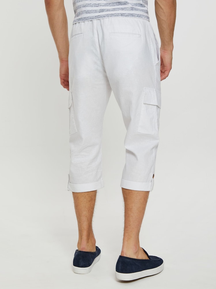 Threadbare White 3/4 Length Linen Blend Pull-On Cargo Trousers - Image 2 of 4