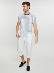Threadbare White 3/4 Length Linen Blend Pull-On Cargo Trousers - Image 3 of 4