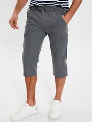 Threadbare Grey 3/4 Length Belted Cargo Trousers - Image 1 of 4