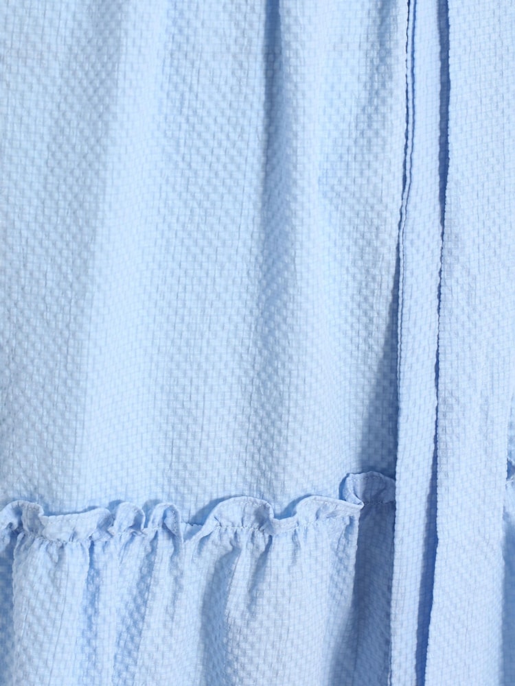 Quiz Blue Textured Woven Frill Detail Midi Dress - Image 4 of 4
