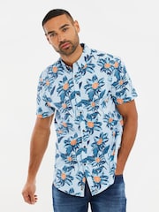 Threadbare Blue Chrome Print Short Sleeve Shirt - Image 1 of 4