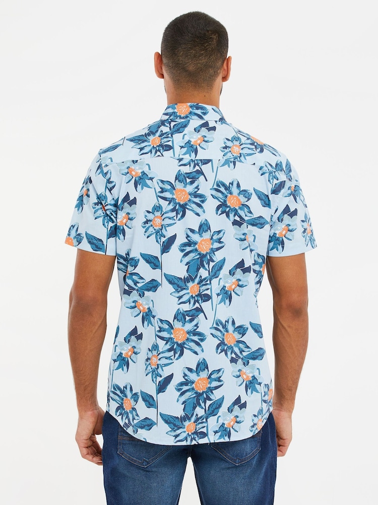 Threadbare Blue Chrome Print Short Sleeve Shirt - Image 2 of 4