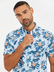 Threadbare Blue Chrome Print Short Sleeve Shirt - Image 4 of 4