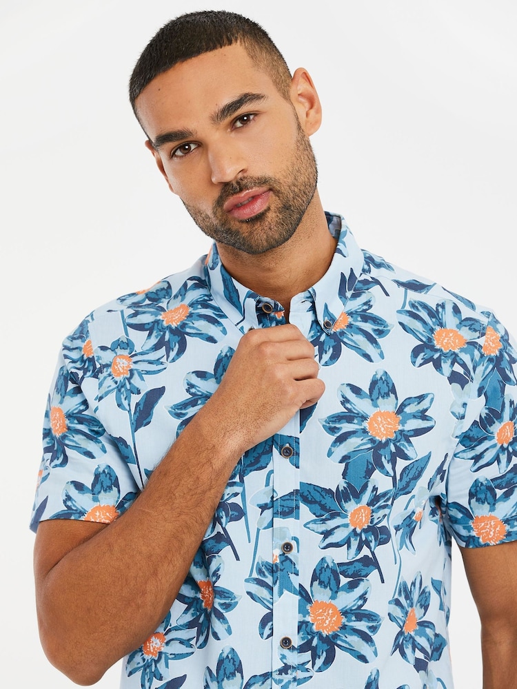 Threadbare Blue Chrome Print Short Sleeve Shirt - Image 4 of 4