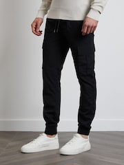 Threadbare Black Slim Fit Cuffed Cargo 100% Cotton Trousers - Image 1 of 4