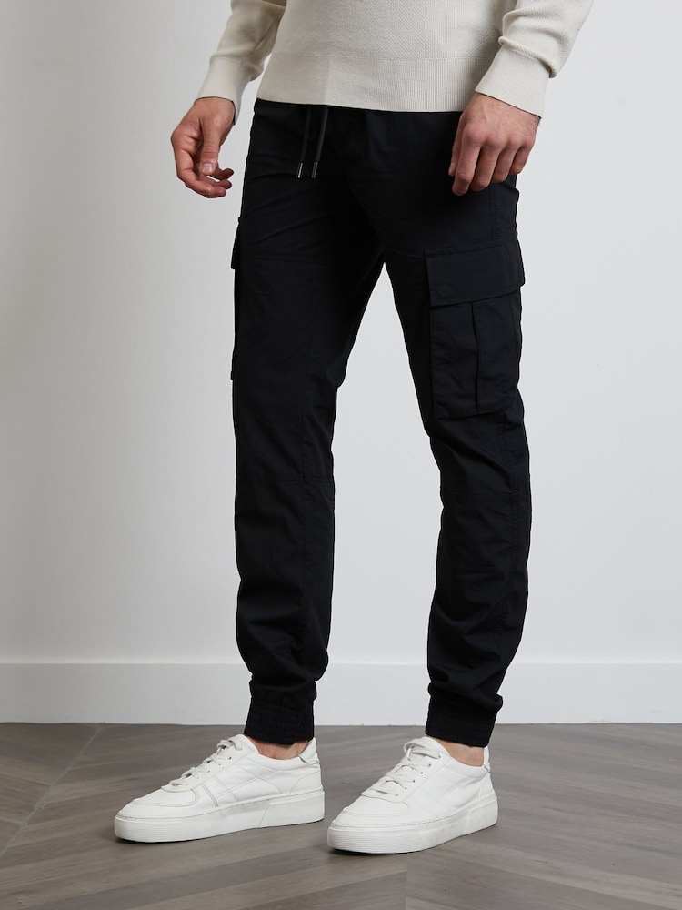 Threadbare Black Slim Fit Cuffed Cargo 100% Cotton Trousers - Image 1 of 4