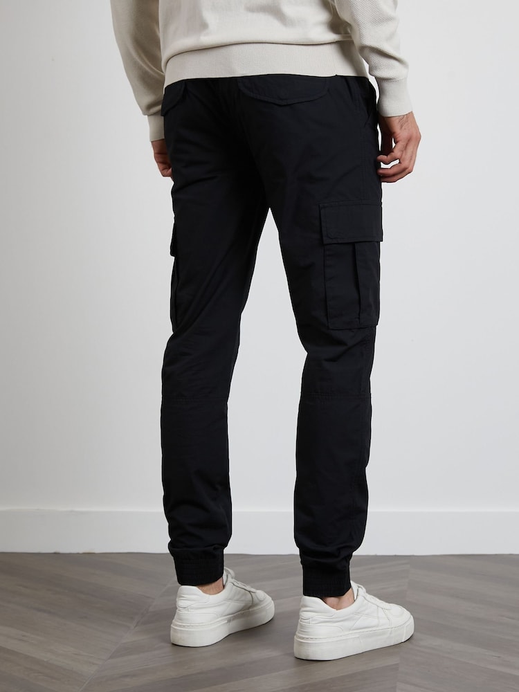 Threadbare Black Slim Fit Cuffed Cargo 100% Cotton Trousers - Image 2 of 4