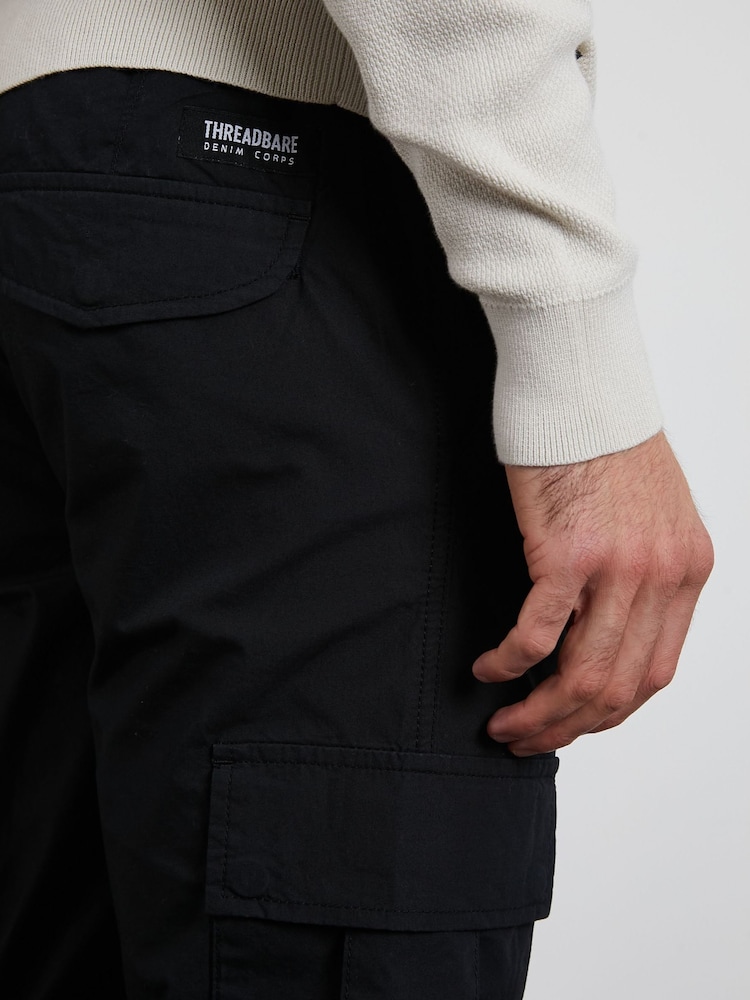 Threadbare Black Slim Fit Cuffed Cargo 100% Cotton Trousers - Image 4 of 4