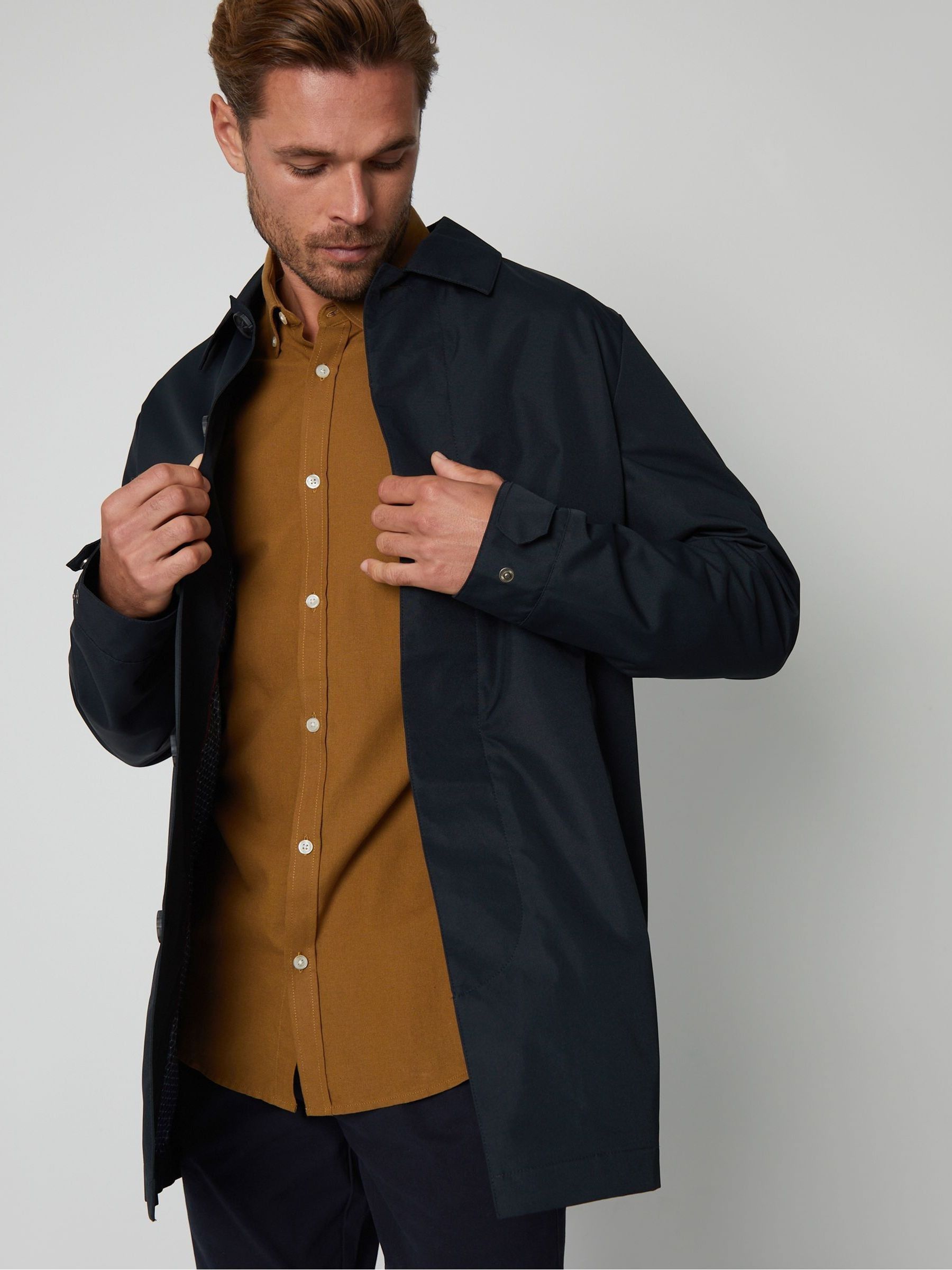 Buy Threadbare Navy Blue Showerproof Longline Tailored Trench Jacket from Next Ireland