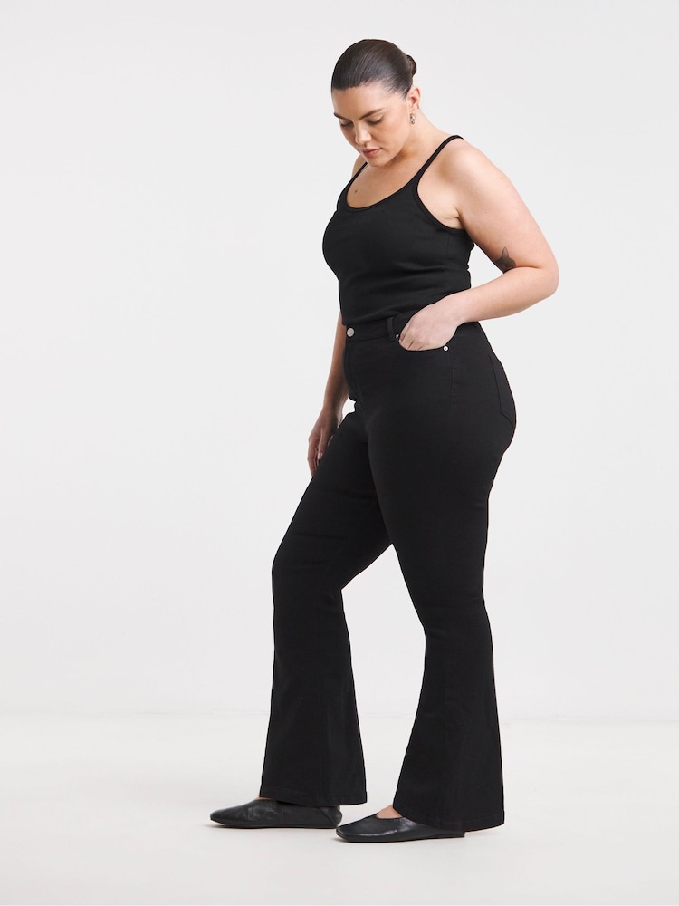 Negro - Simply Be Alto Waist Super Stretch Flared Jeans - Imagen 1 de 4