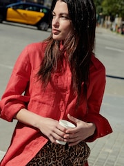 Red 100% Linen Long Sleeve Shirt - Image 1 of 6