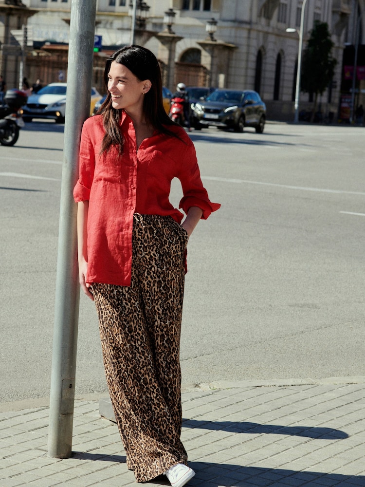 Red 100% Linen Long Sleeve Shirt - Image 2 of 6