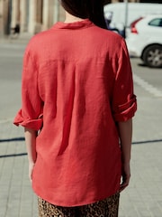 Red 100% Linen Long Sleeve Shirt - Image 3 of 6