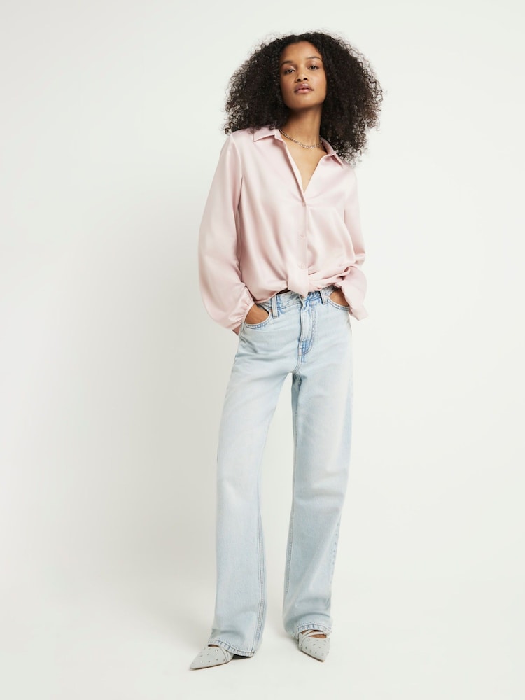 River Island Pink Satin Wrap Shirt - Image 2 of 6