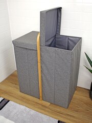 Showerdrape Grey Cotswold Double Laundry Hamper With Lid - Image 2 of 4