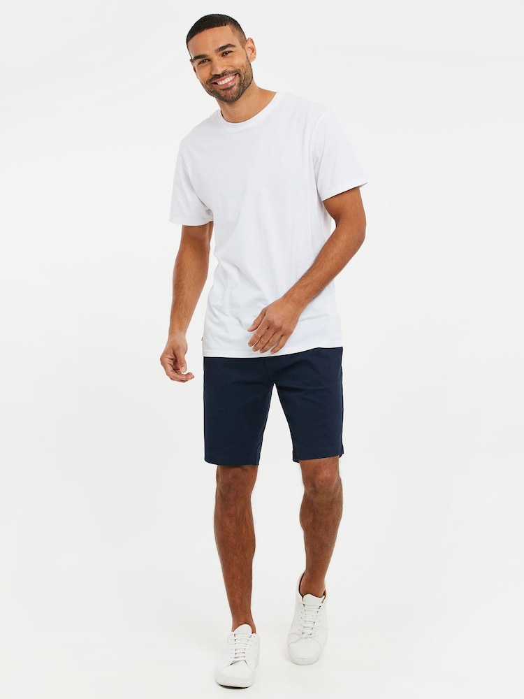 Bleumarin - Threadbare Croială slim fit Cotton Pantaloni scurți chino With Mulați/Elastici - Image 3 of 4