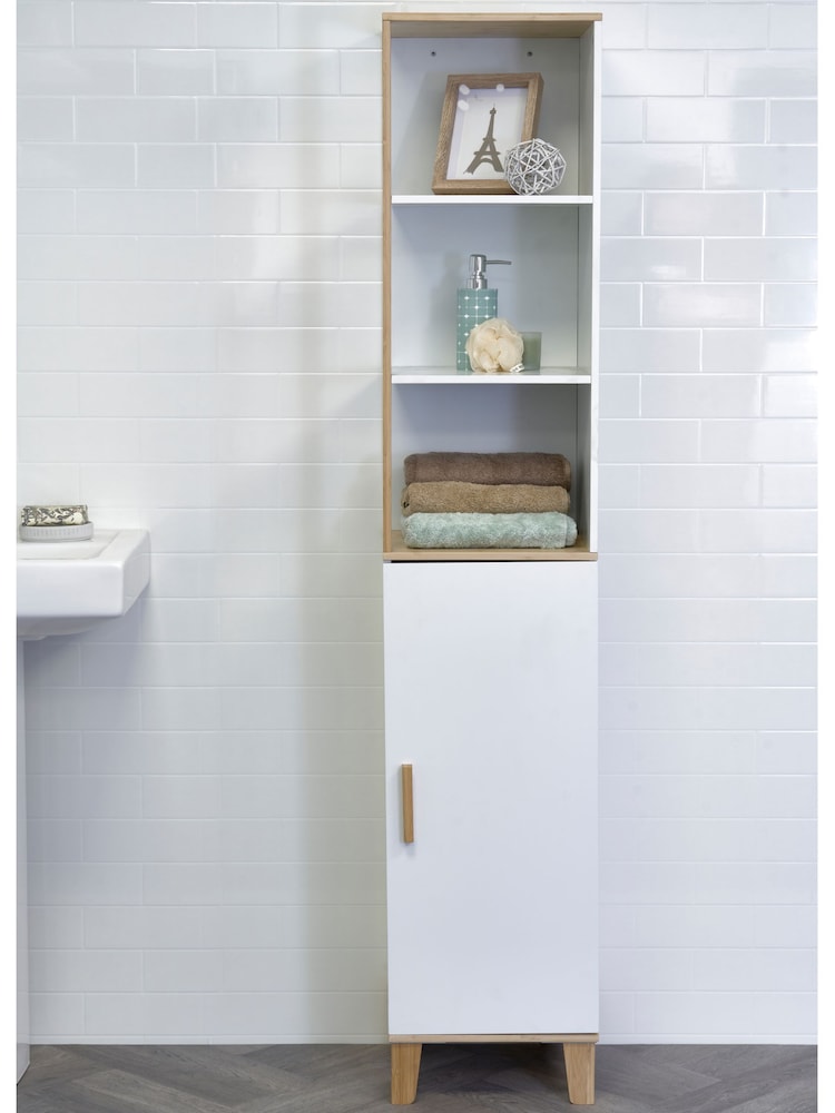 Showerdrape White Catania Bamboo Viscose Tall Boy Cabinet With Display Shelves - Image 1 of 4