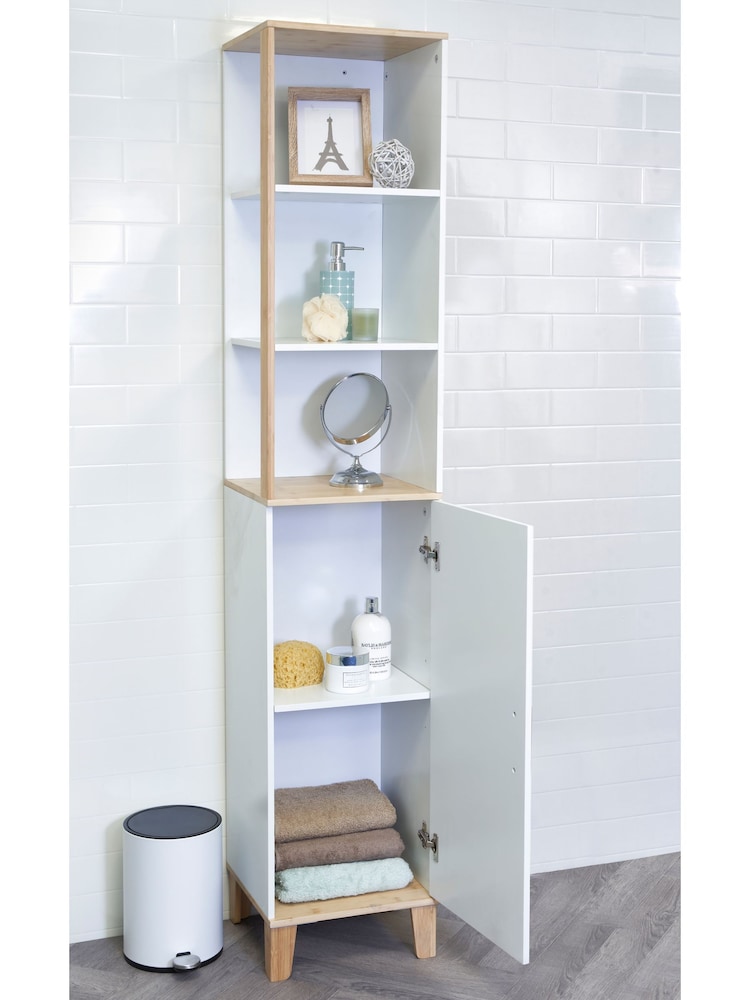 Showerdrape White Catania Bamboo Viscose Tall Boy Cabinet With Display Shelves - Image 2 of 4