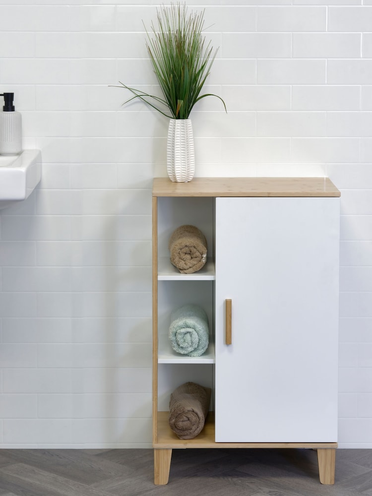 Showerdrape White Varallo Bamboo Viscose Floor Cabinet With Display Shelves - Image 1 of 6