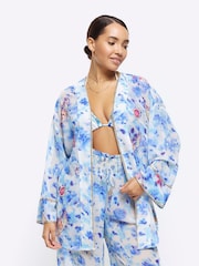 River Island Blue Embellished Tie Dye Kimono Cover-Up - Image 1 of 4