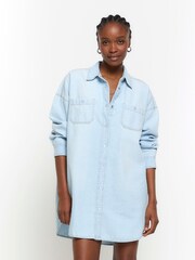 River Island Blue Denim Oversized Shirt Dress - Image 1 of 5