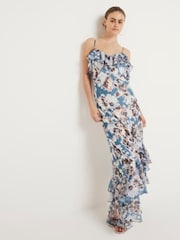 River Island Blue Ruffle Asymmetric Floral Dress - Image 2 of 6