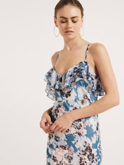 River Island Blue Ruffle Asymmetric Floral Dress - Image 3 of 6