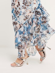 River Island Blue Ruffle Asymmetric Floral Dress - Image 4 of 6