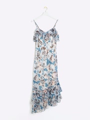 River Island Blue Ruffle Asymmetric Floral Dress - Image 5 of 6