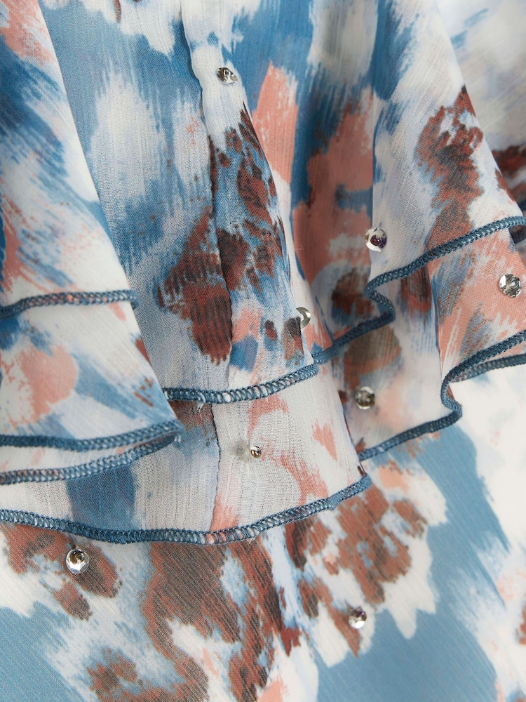 River Island Blue Ruffle Asymmetric Floral Dress - Image 6 of 6