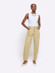 River Island Light Khaki Mid Rise Tapered Barrel Jeans - Image 1 of 5