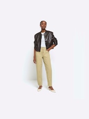 River Island Light Khaki Mid Rise Tapered Barrel Jeans - Image 3 of 5