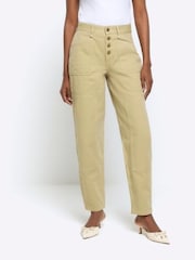 River Island Light Khaki Mid Rise Tapered Barrel Jeans - Image 4 of 5