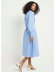 River Island Blue 100% Cotton Balloon Stripe Midi Shirt Dress - Image 3 of 6